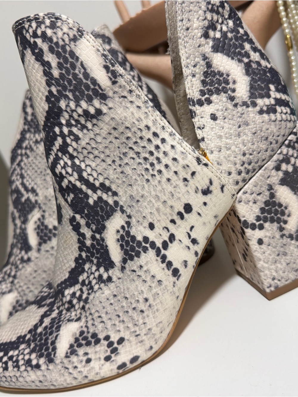 Steve Madden Snake-Print Block Heel Ankle Boot in Black and White